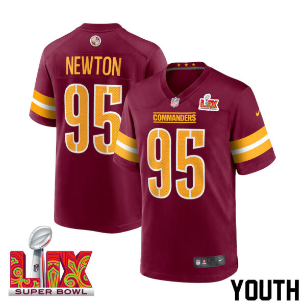 Jer’Zhan Newton #95 Washington Commanders Super Bowl LIX Youth Jersey – Burgundy