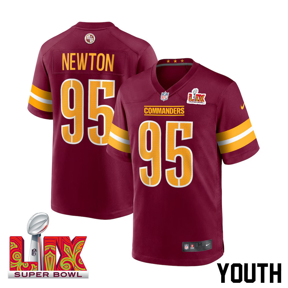 Jer’Zhan Newton #95 Washington Commanders Super Bowl LIX Youth Jersey – Burgundy