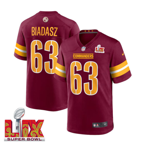 Tyler Biadasz #63 Washington Commanders Super Bowl LIX Jersey – Men’s – Burgundy