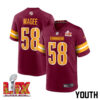 Jordan Magee #58 Washington Commanders Super Bowl LIX Youth Jersey – Burgundy