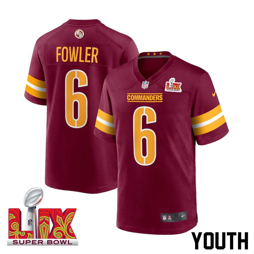 Dante Fowler Jr. #6 Washington Commanders Super Bowl LIX Youth Jersey – Burgundy