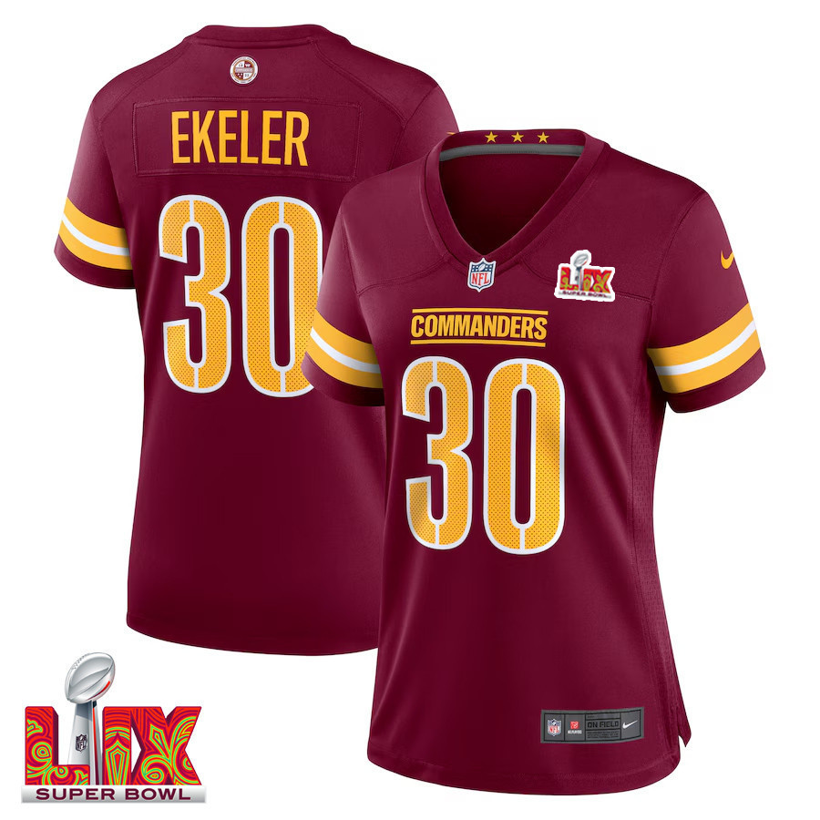 Austin Ekeler #30 Washington Commanders Super Bowl LIX Women’s Jersey – Burgundy