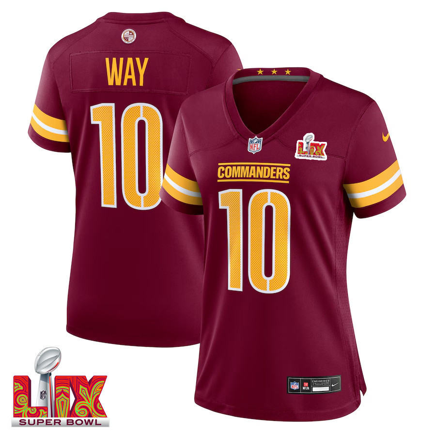 Tress Way #10 Washington Commanders Super Bowl LIX Women’s Jersey – Burgundy