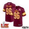 Norell Pollard #96 Washington Commanders Super Bowl LIX Youth Jersey – Burgundy