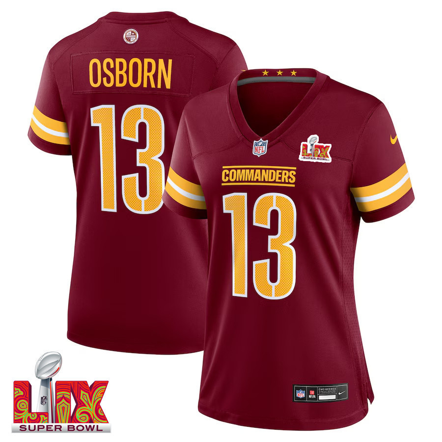 K.J. Osborn #13 Washington Commanders Super Bowl LIX Women’s Jersey – Burgundy