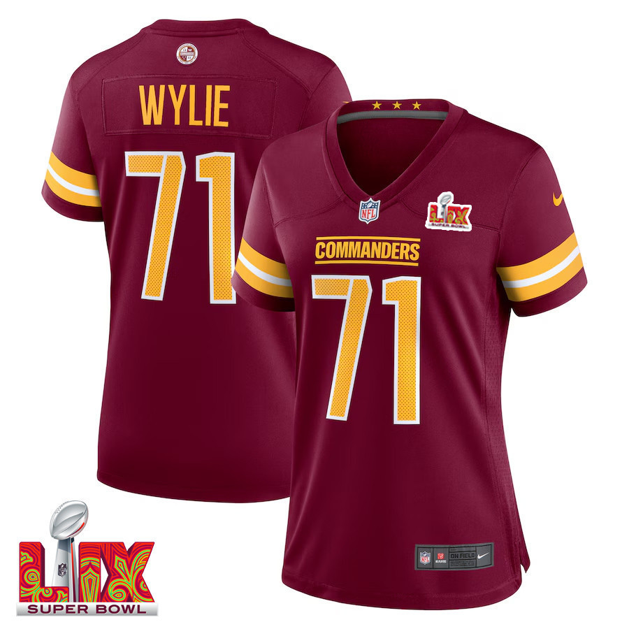 Andrew Wylie #71 Washington Commanders Super Bowl LIX Women’s Jersey – Burgundy