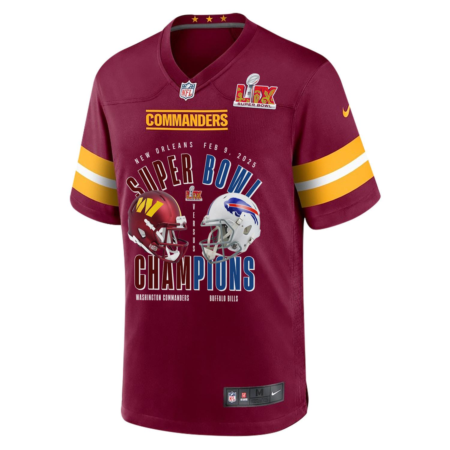 Washington Commanders Vs. Buffalo Bills Super Bowl LIX Game Men Custom Jersey – Burgundy - Image 2