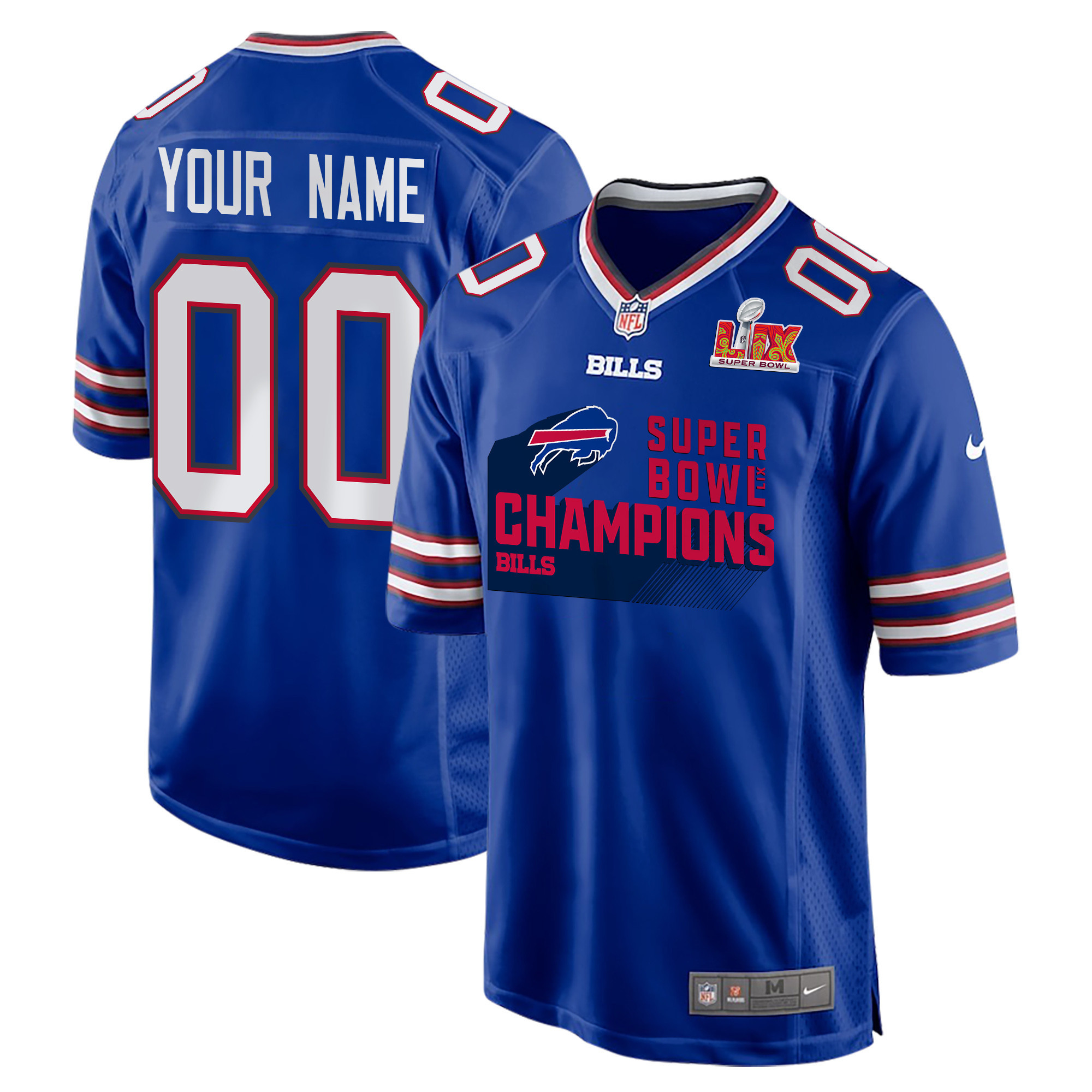 Buffalo Bills Super Bowl LIX Champions V4 Game Men Custom Jersey – Royal