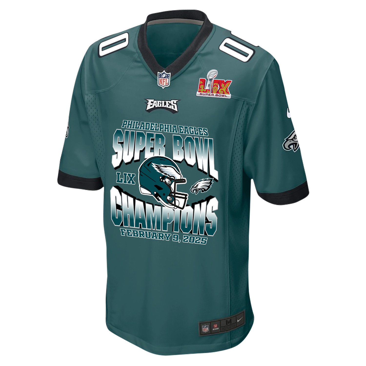 Philadelphia Eagles Super Bowl LIX Champions Helmet Game Men Custom Jersey – Midnight Green - Image 2