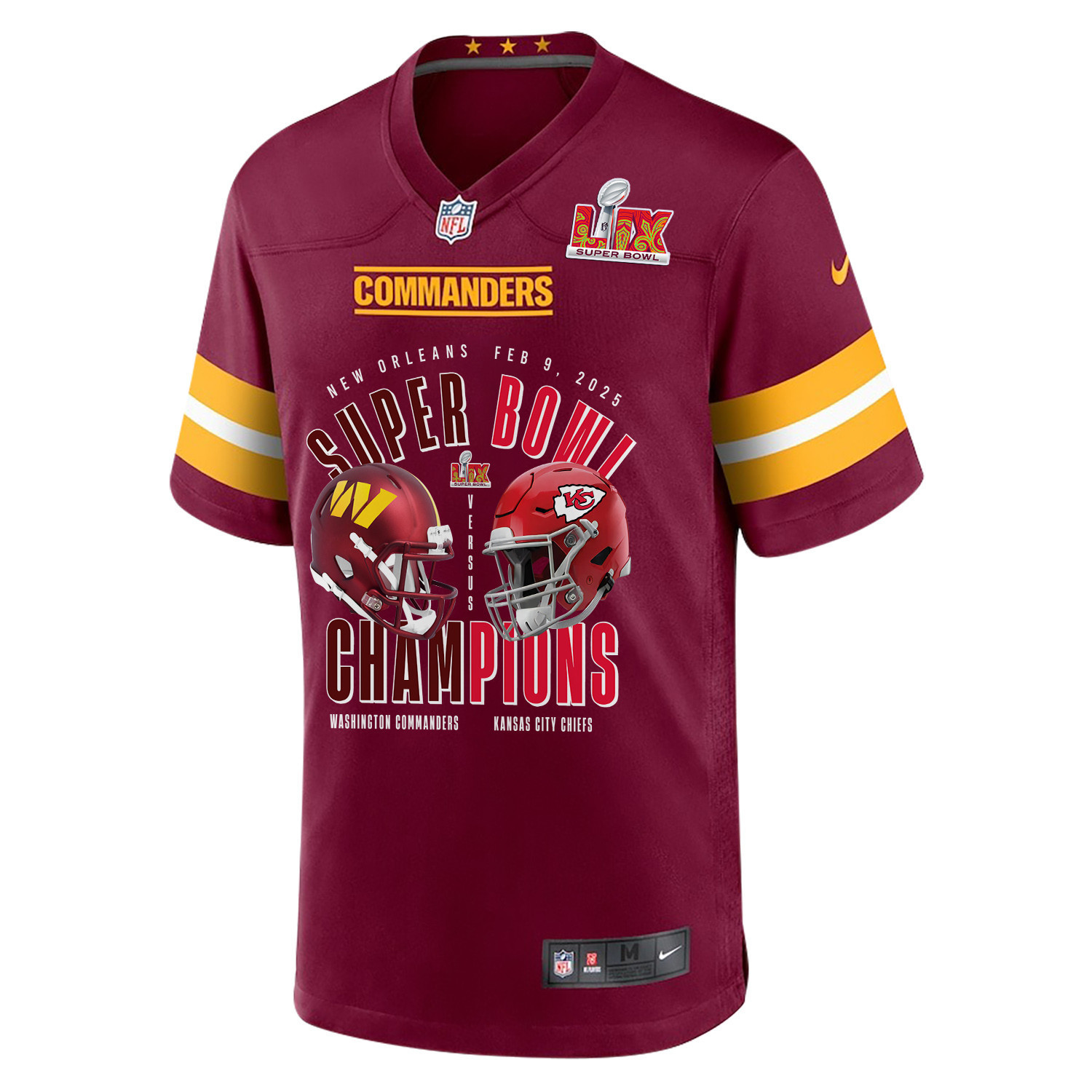 Washington Commanders Vs. Kansas City Chiefs Super Bowl LIX Game Men Custom Jersey – Burgundy - Image 2