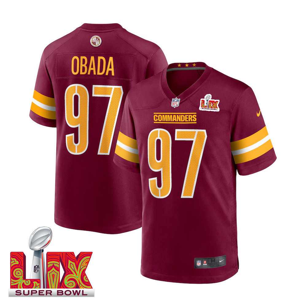 Efe Obada #97 Washington Commanders Super Bowl LIX Jersey – Men’s – Burgundy
