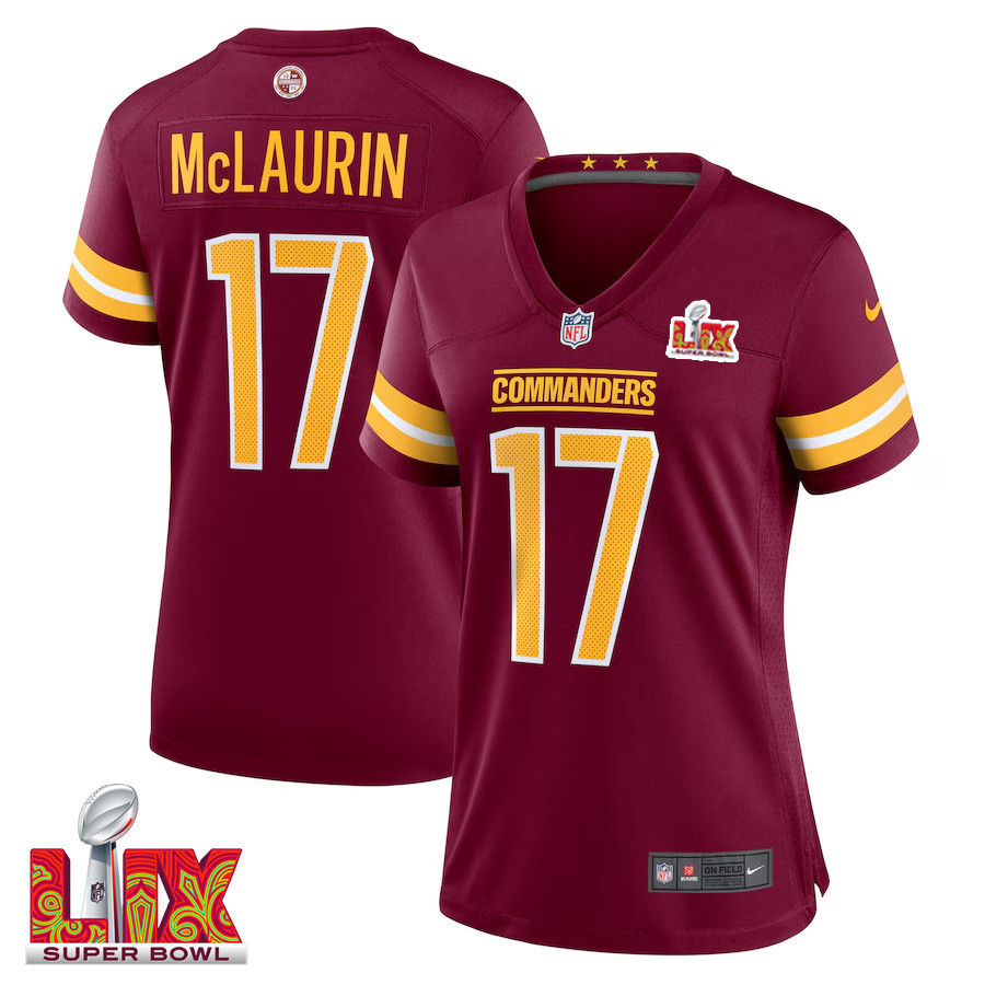 Terry McLaurin #17 Washington Commanders Super Bowl LIX Women’s Jersey – Burgundy