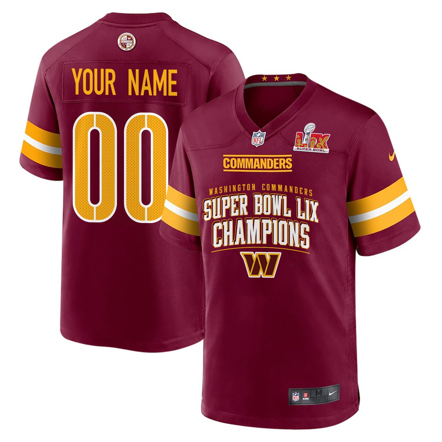 Washington Commanders Super Bowl LIX Champions V2 Game Men Custom Jersey – Burgundy