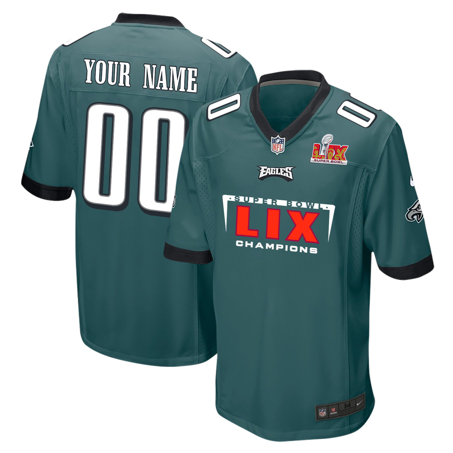 Philadelphia Eagles Super Bowl LIX Champions Simple Style V2 Game Men Custom Jersey – Midnight Green