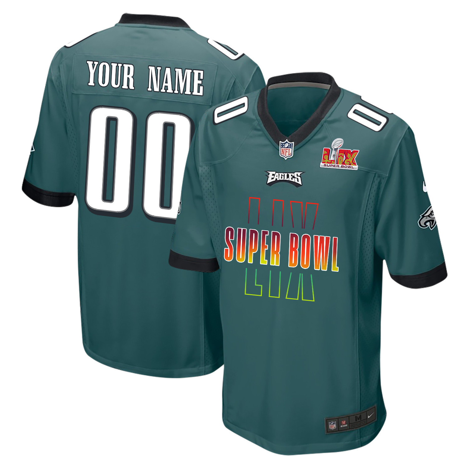 Philadelphia Eagles Super Bowl LIX Game Men Custom Jersey – Midnight Green