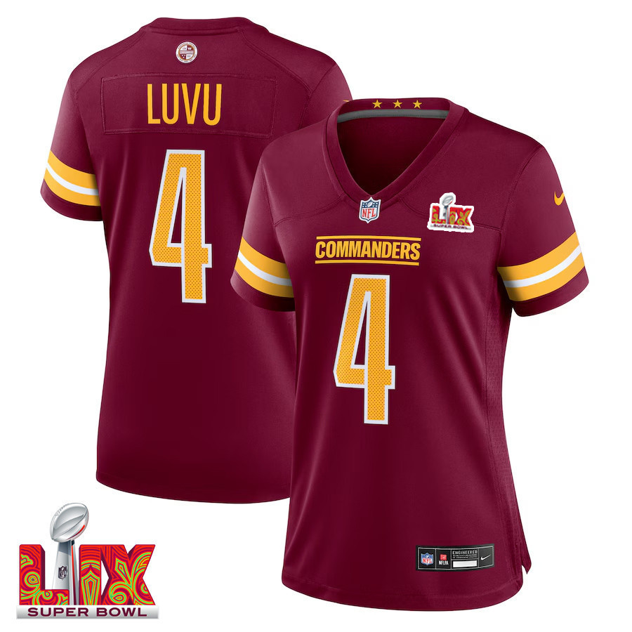 Frankie Luvu #4 Washington Commanders Super Bowl LIX Women’s Jersey – Burgundy
