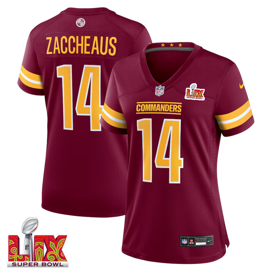 Olamide Zaccheaus #14 Washington Commanders Super Bowl LIX Women’s Jersey – Burgundy