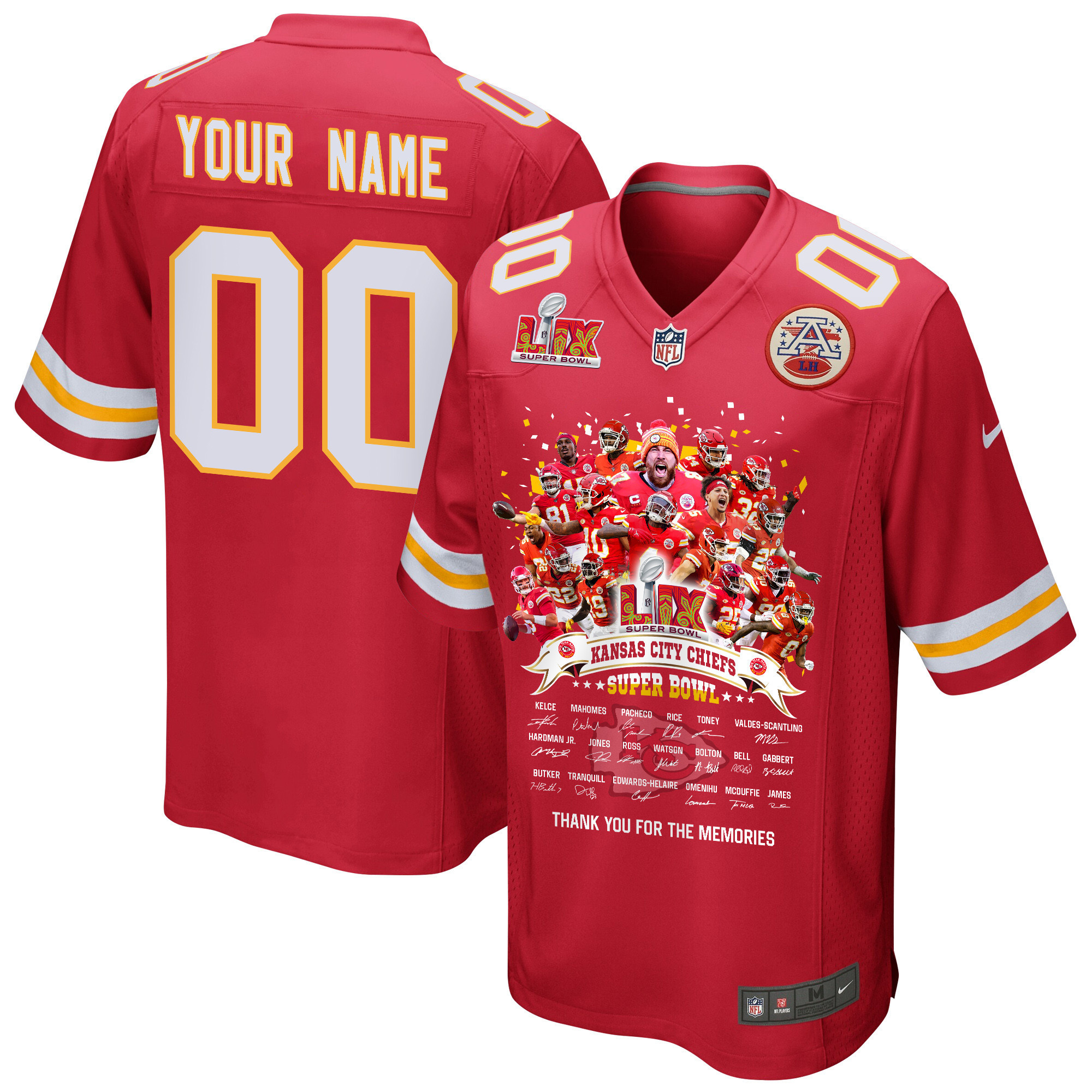 Kansas City Chiefs Super Bowl LIX Thanks For The Memories Game Men Custom Jersey – Red