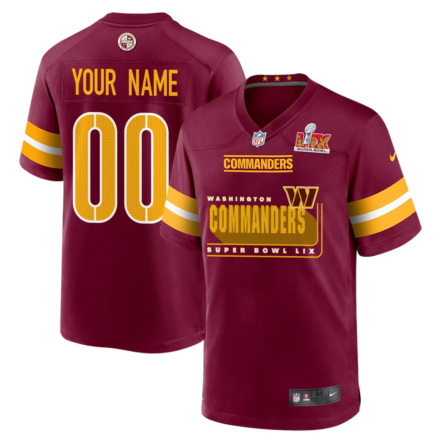 Washington Commanders Super Bowl LIX Champions Big Commanders Game Men Custom Jersey – Burgundy