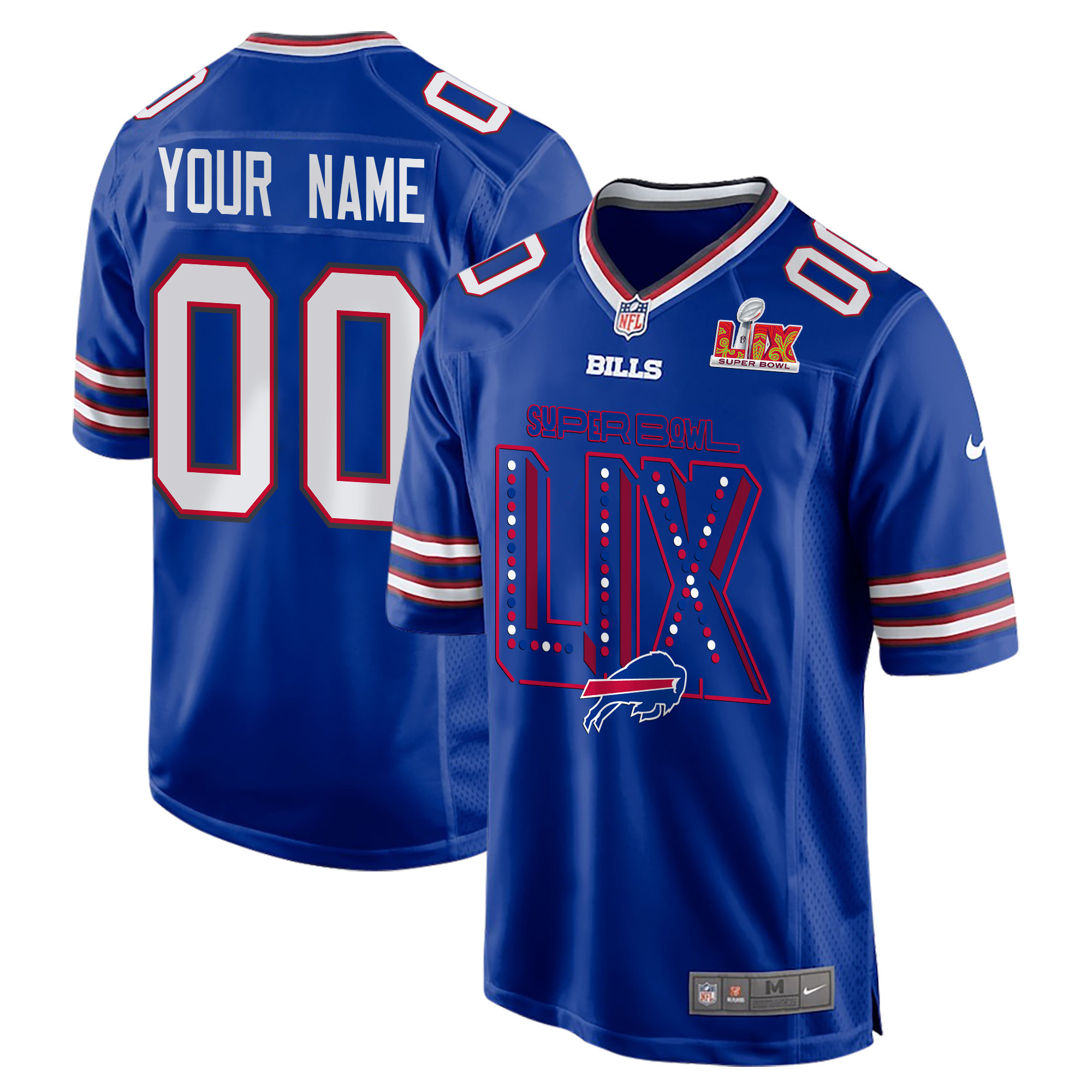 Buffalo Bills Super Bowl LIX V2 Game Men Custom Jersey – Royal