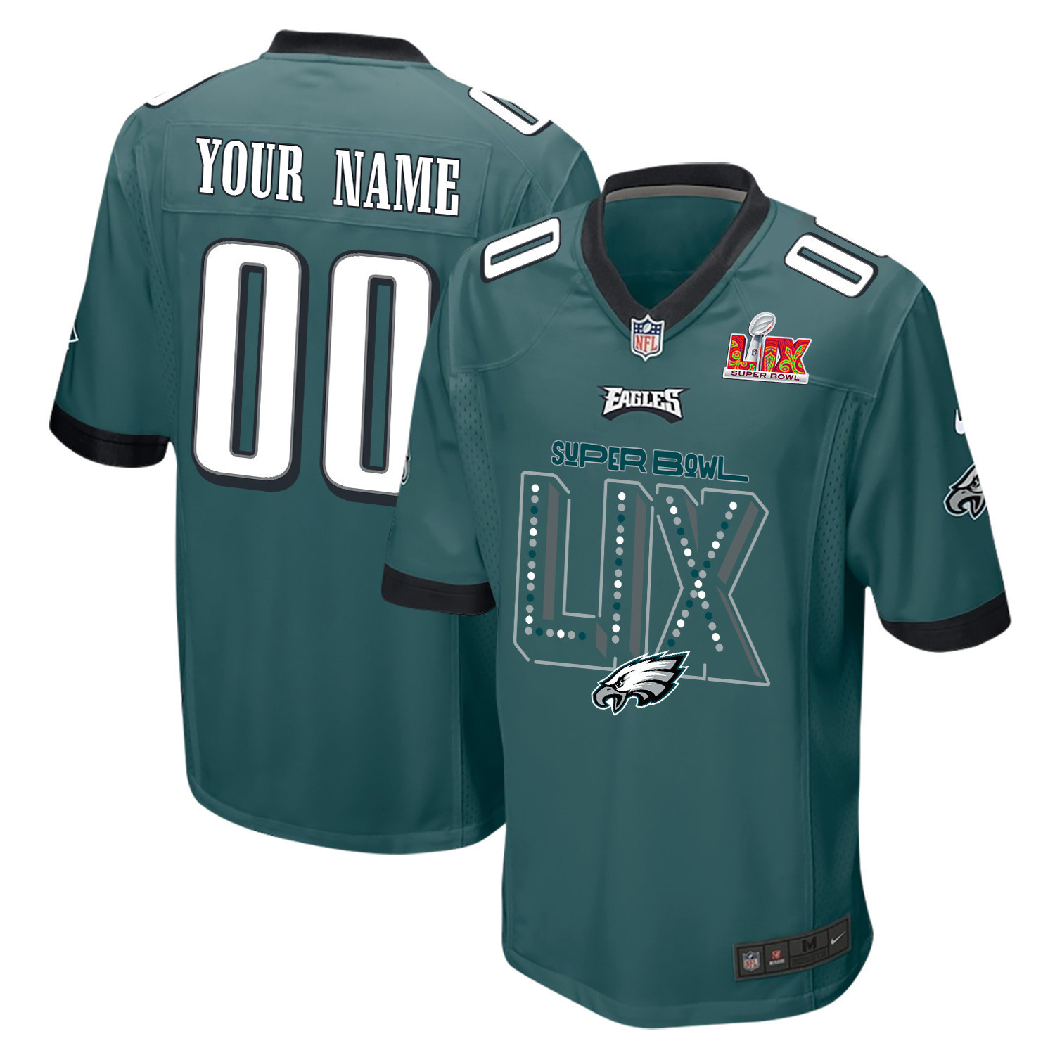 Philadelphia Eagles Super Bowl LIX V2 Game Men Custom Jersey – Midnight Green