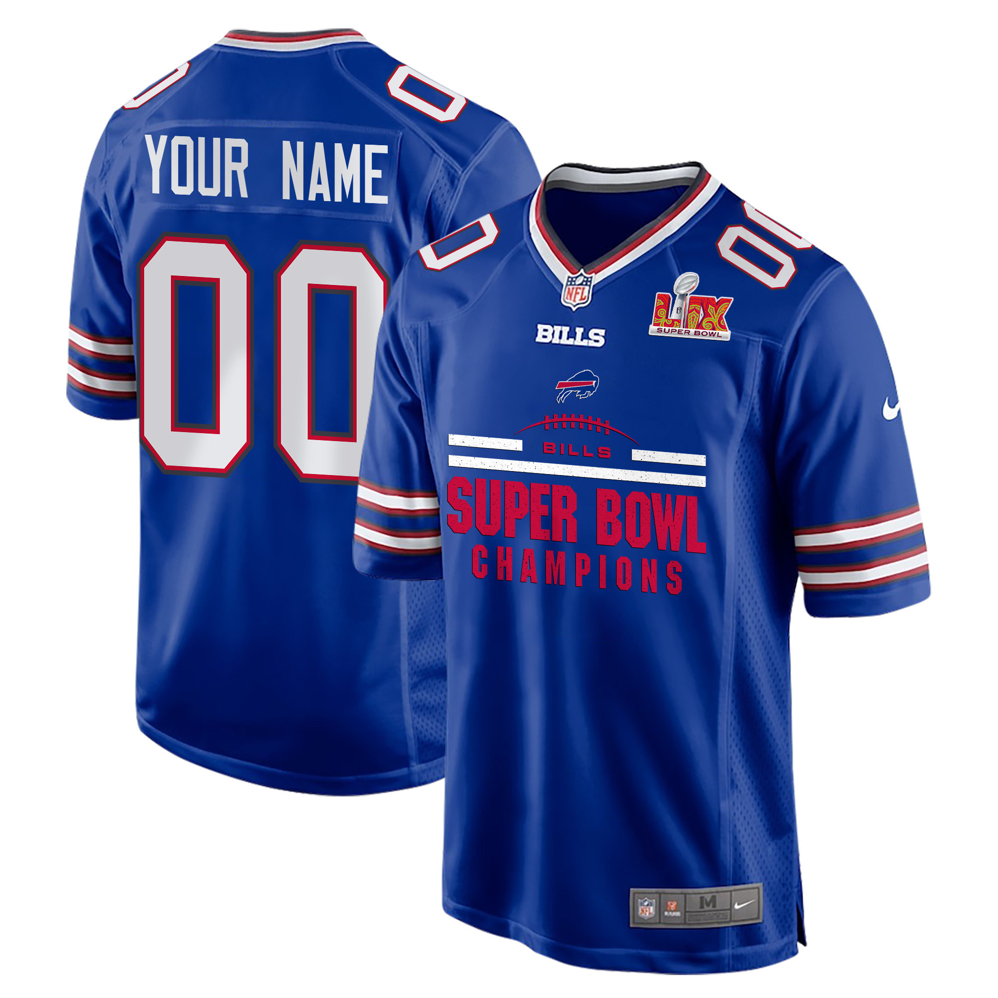 Buffalo Bills Super Bowl LIX Champions Ball Game Men Custom Jersey – Royal