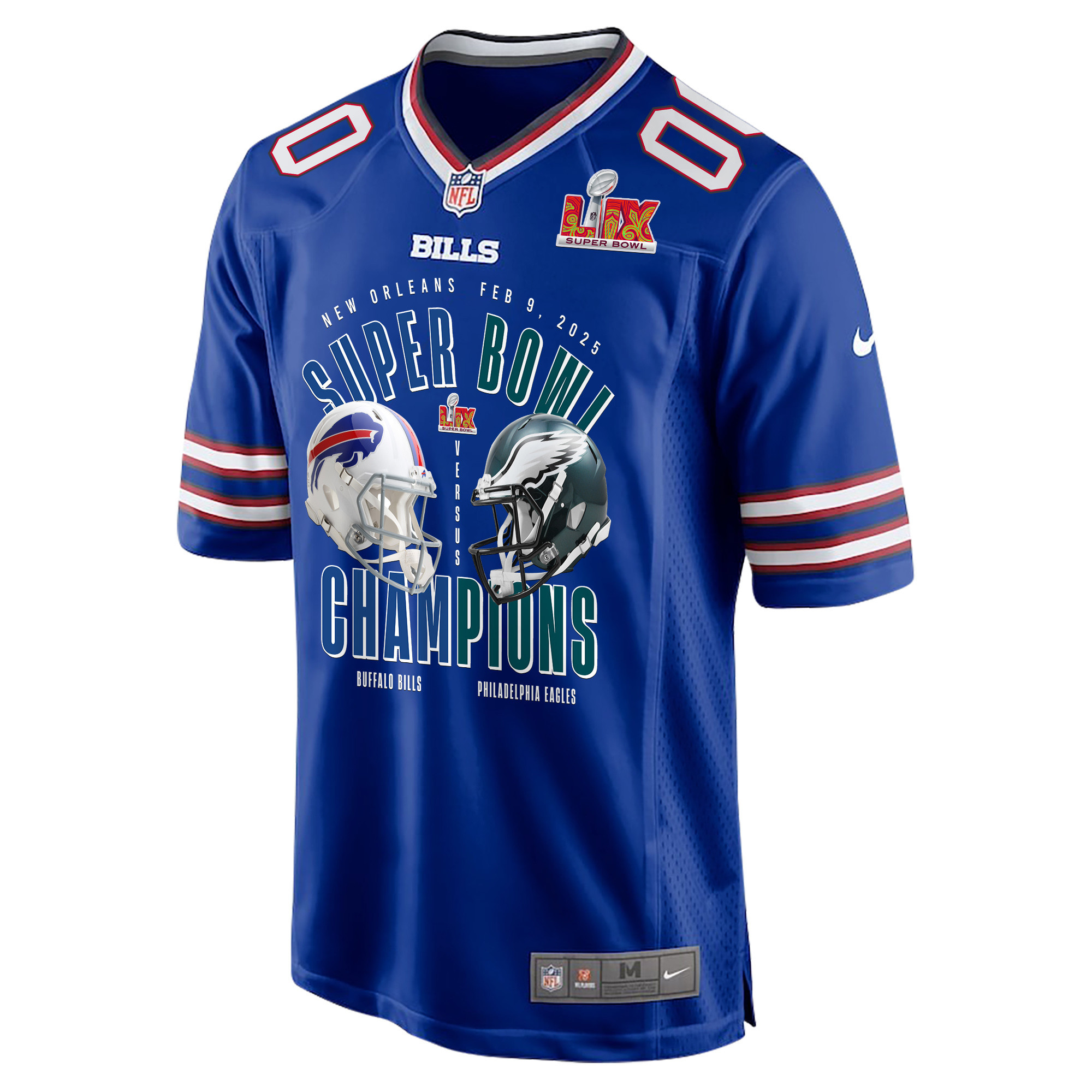 Buffalo Bills Vs. Philadelphia Eagles Super Bowl LIX Game Men Custom Jersey – Royal - Image 2