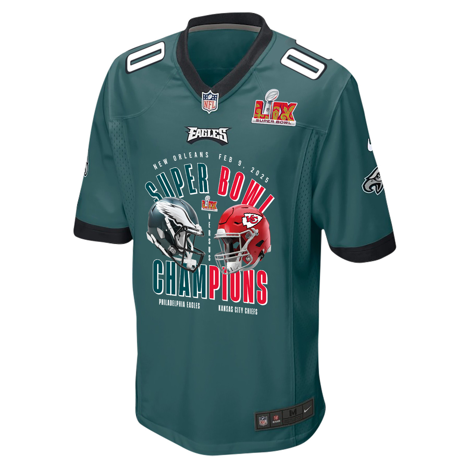Philadelphia Eagles Vs. Kansas City Chiefs Super Bowl LIX Game Men Custom Jersey – Midnight Green - Image 2