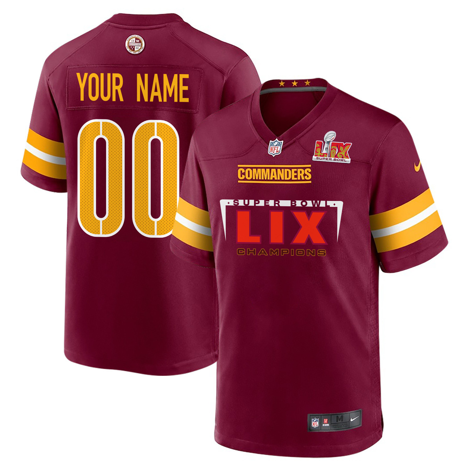 Washington Commanders Super Bowl LIX Champions Simple Style Game Men Custom Jersey – Burgundy