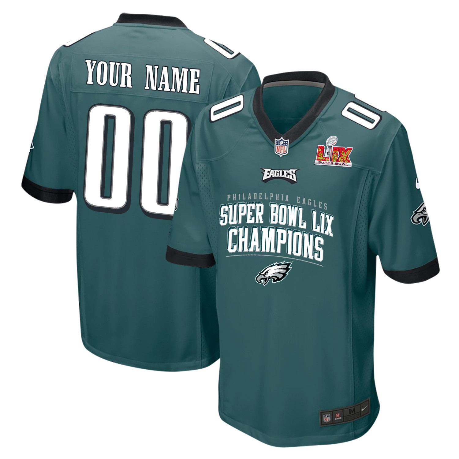 Philadelphia Eagles Super Bowl LIX Champions V2 Game Men Custom Jersey – Midnight Green