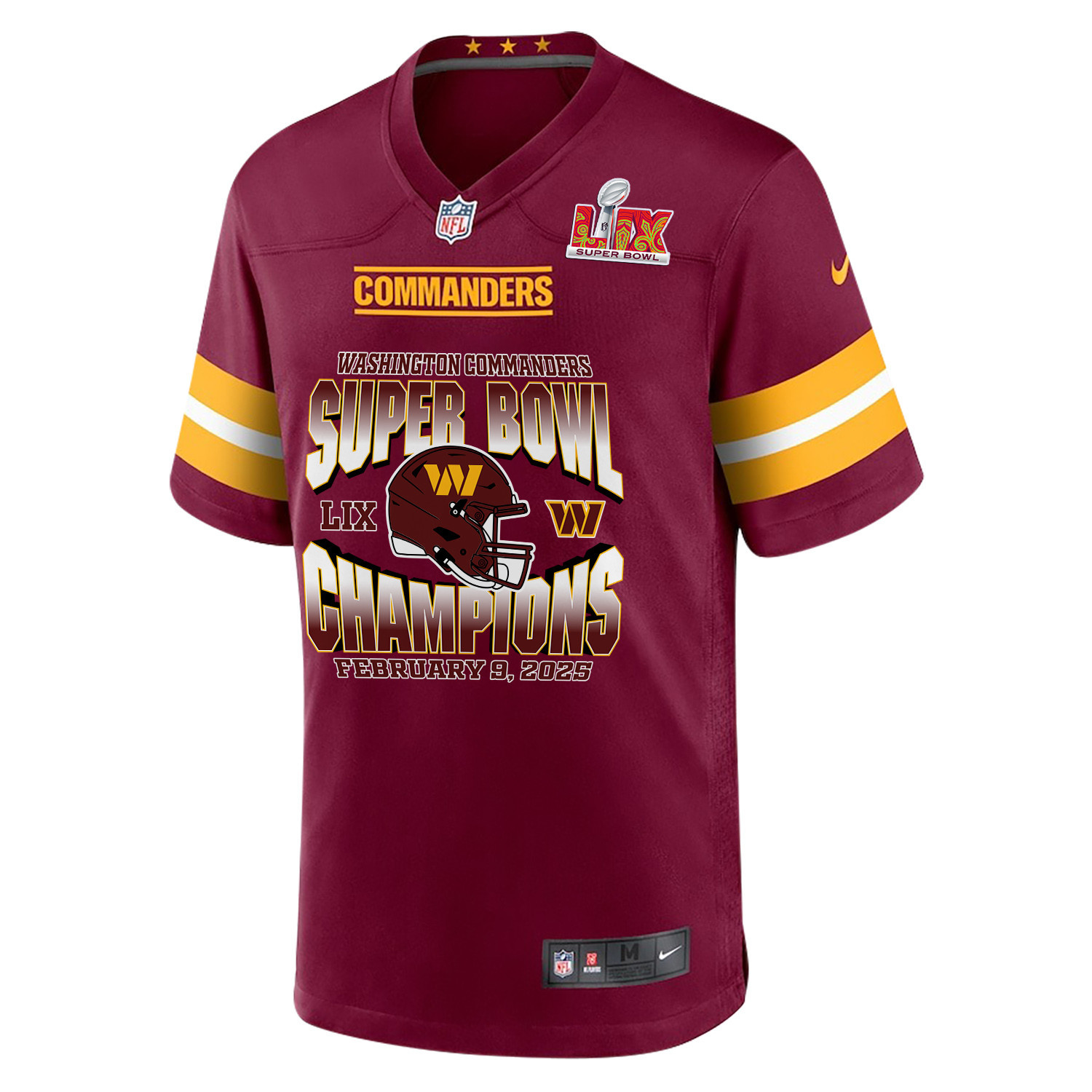 Washington Commanders Super Bowl LIX Champions Helmet Game Men Custom Jersey – Burgundy - Image 2