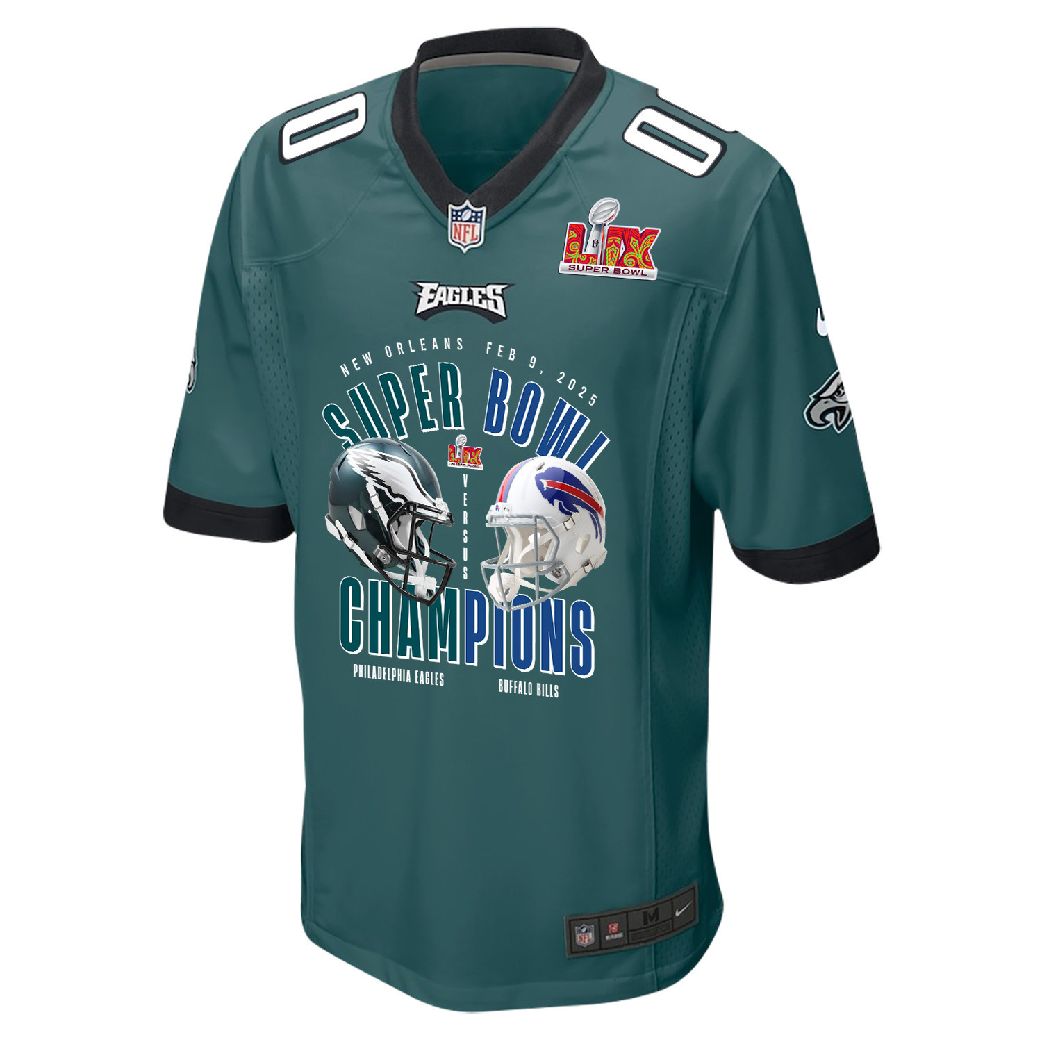 Philadelphia Eagles Vs. Buffalo Bills Super Bowl LIX Game Men Custom Jersey – Midnight Green - Image 2