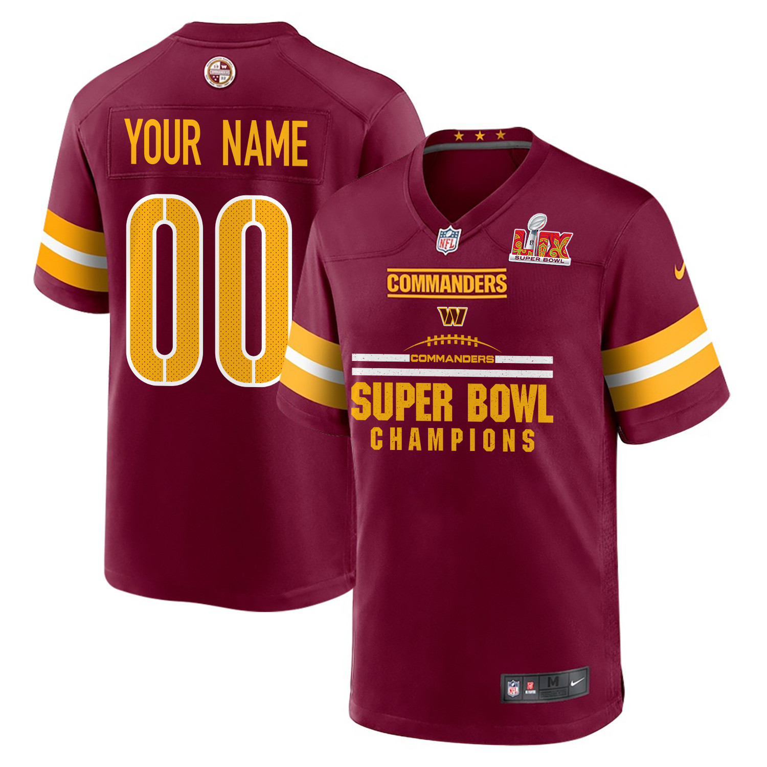 Washington Commanders Super Bowl LIX Champions Ball Game Men Custom Jersey – Burgundy