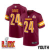 Michael Davis #24 Washington Commanders Super Bowl LIX Youth Jersey – Burgundy