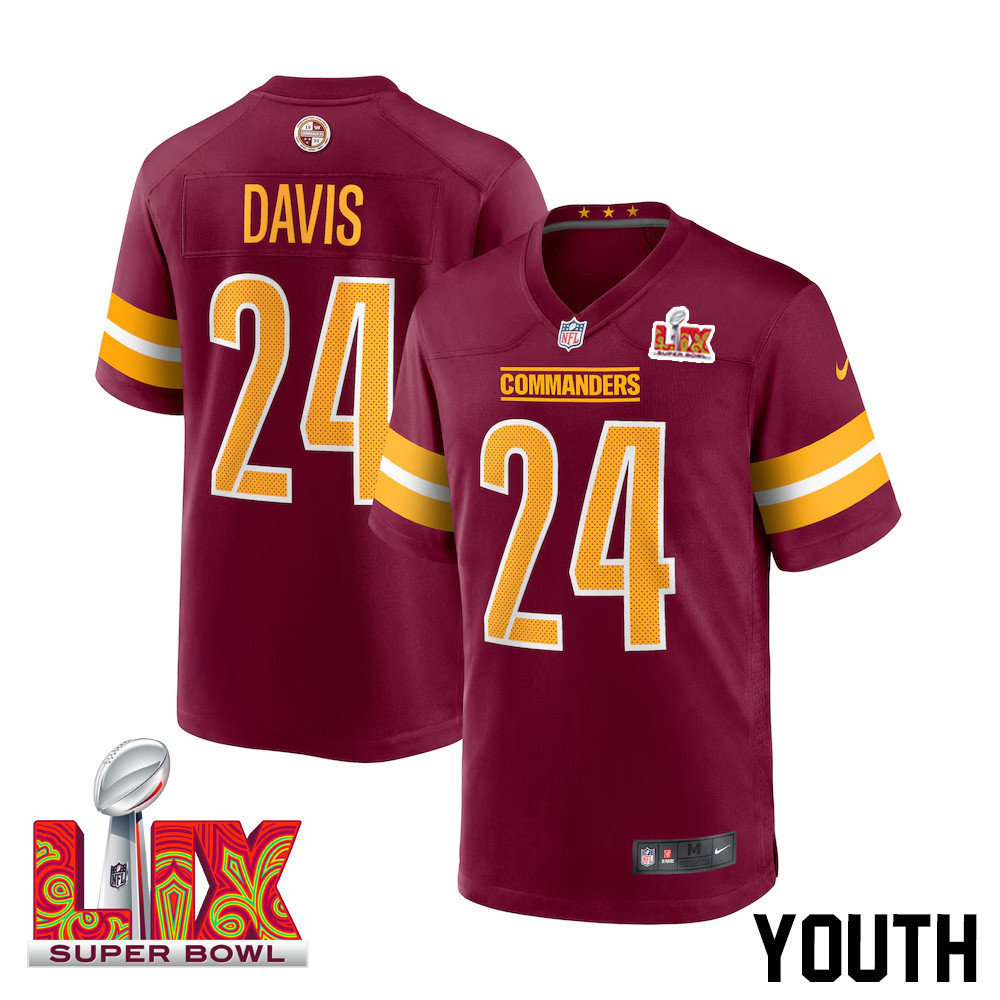 Michael Davis #24 Washington Commanders Super Bowl LIX Youth Jersey – Burgundy