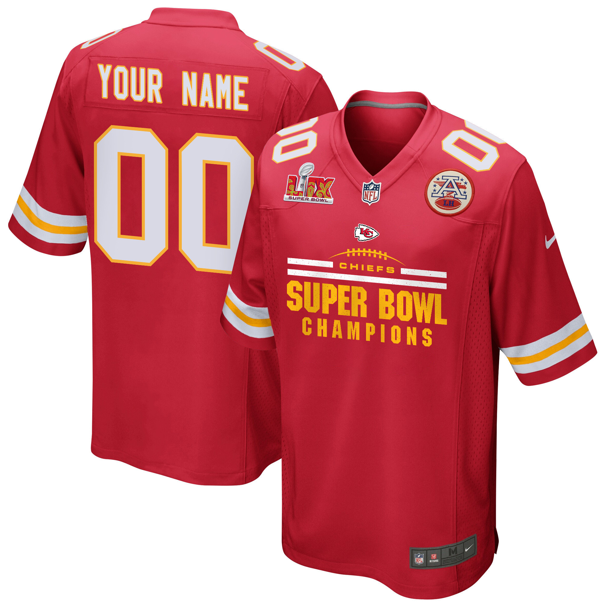 Kansas City Chiefs Super Bowl LIX Champions Ball Game Men Custom Jersey – Red