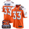 Denver Broncos 3-Time Champions Patch Game Jersey – Al Stitched – Orange Alternate – Javonte Williams Jersey