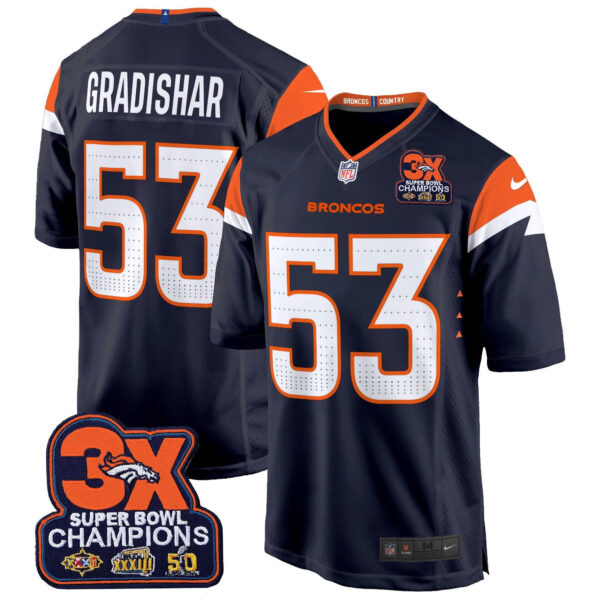Denver Broncos 3-Time Champions Patch Game Jersey – Al Stitched – Navy – Randy Gradishar Jersey