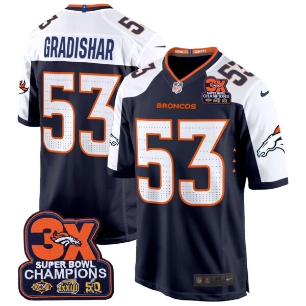 Denver Broncos 3-Time Champions Patch Game Jersey – Al Stitched – Navy Alternate – Randy Gradishar Jersey
