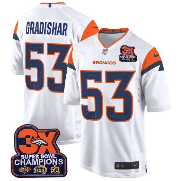 Denver Broncos 3-Time Champions Patch Game Jersey – Al Stitched – White – Randy Gradishar Jersey