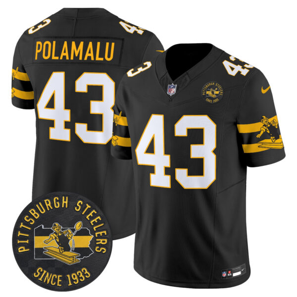Pittsburgh Steelers Throwback 1933 Patch Vapor Limited Jersey – All Stitched – Black – Troy Polamalu Jersey