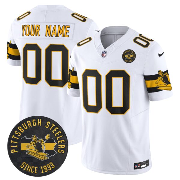 Pittsburgh Steelers Throwback 1933 Patch Vapor Limited Custom Jersey – All Stitched – White Jersey