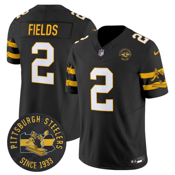 Pittsburgh Steelers Throwback 1933 Patch Vapor Limited Jersey – All Stitched – Black – Justin Fields Jersey