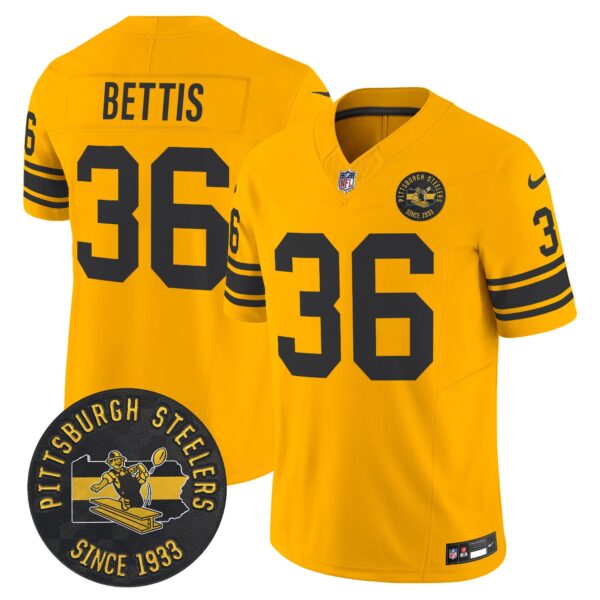 Pittsburgh Steelers Throwback 1962 Vapor Limited Jersey – Est. 1933 Patch – All Stitched – Gold – Jerome Bettis Jersey