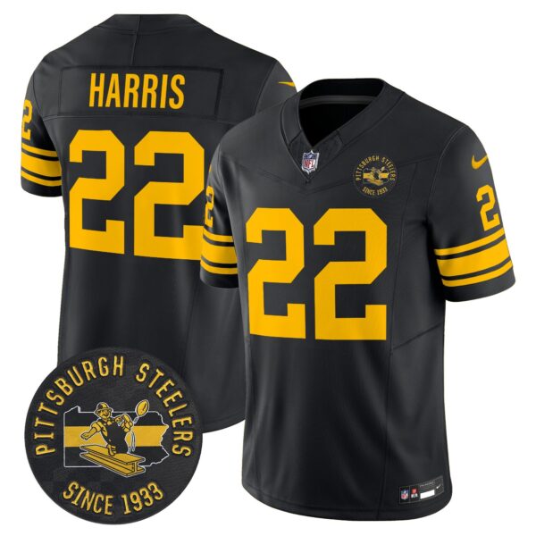 Pittsburgh Steelers Throwback 1962 Vapor Limited Jersey – Est. 1933 Patch – All Stitched – Black – Najee Harris Jersey