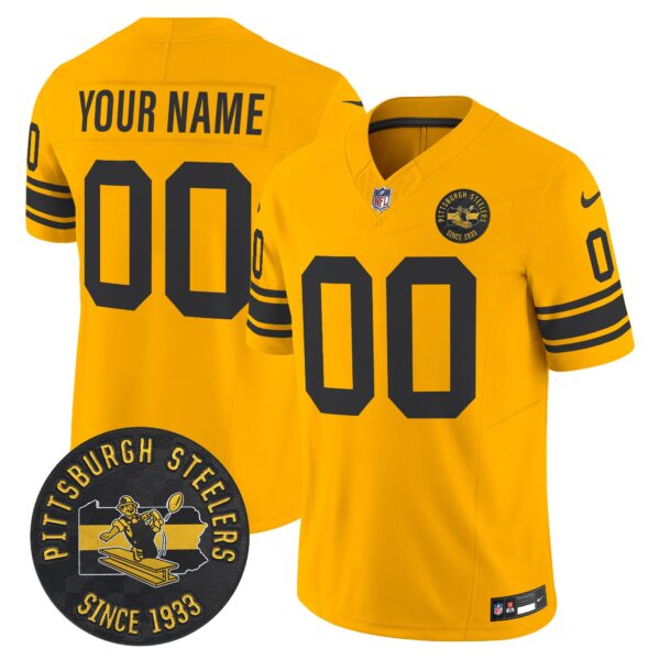 Pittsburgh Steelers Throwback 1962 Vapor Limited Custom Jersey – Est. 1933 Patch – All Stitched – Gold Jersey