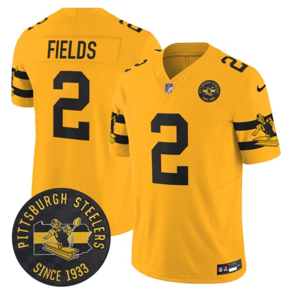 Pittsburgh Steelers Throwback 1933 Patch Vapor Limited Jersey – All Stitched – Gold – Justin Fields Jersey