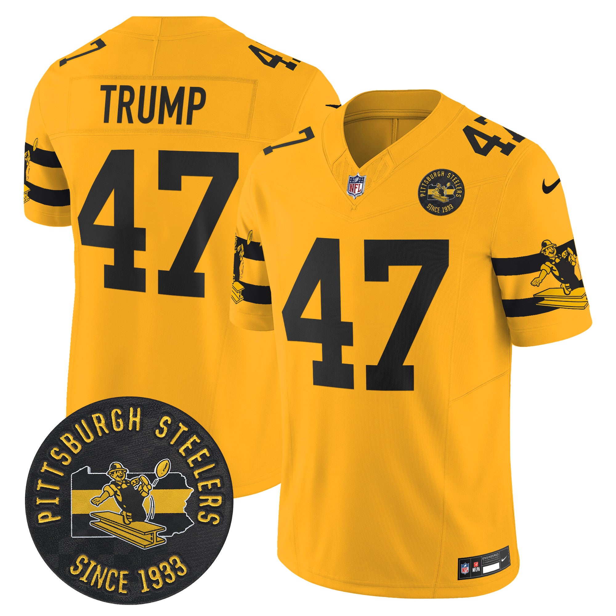 Pittsburgh Steelers Throwback 1933 Patch Vapor Limited Jersey – All Stitched – Gold – Donald Trump Jersey