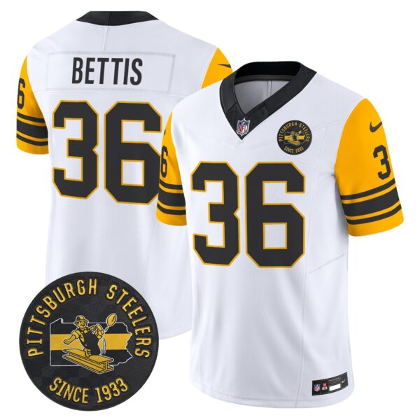 Pittsburgh Steelers Throwback 1962 Vapor Limited Jersey – Est. 1933 Patch – All Stitched – White – Jerome Bettis Jersey