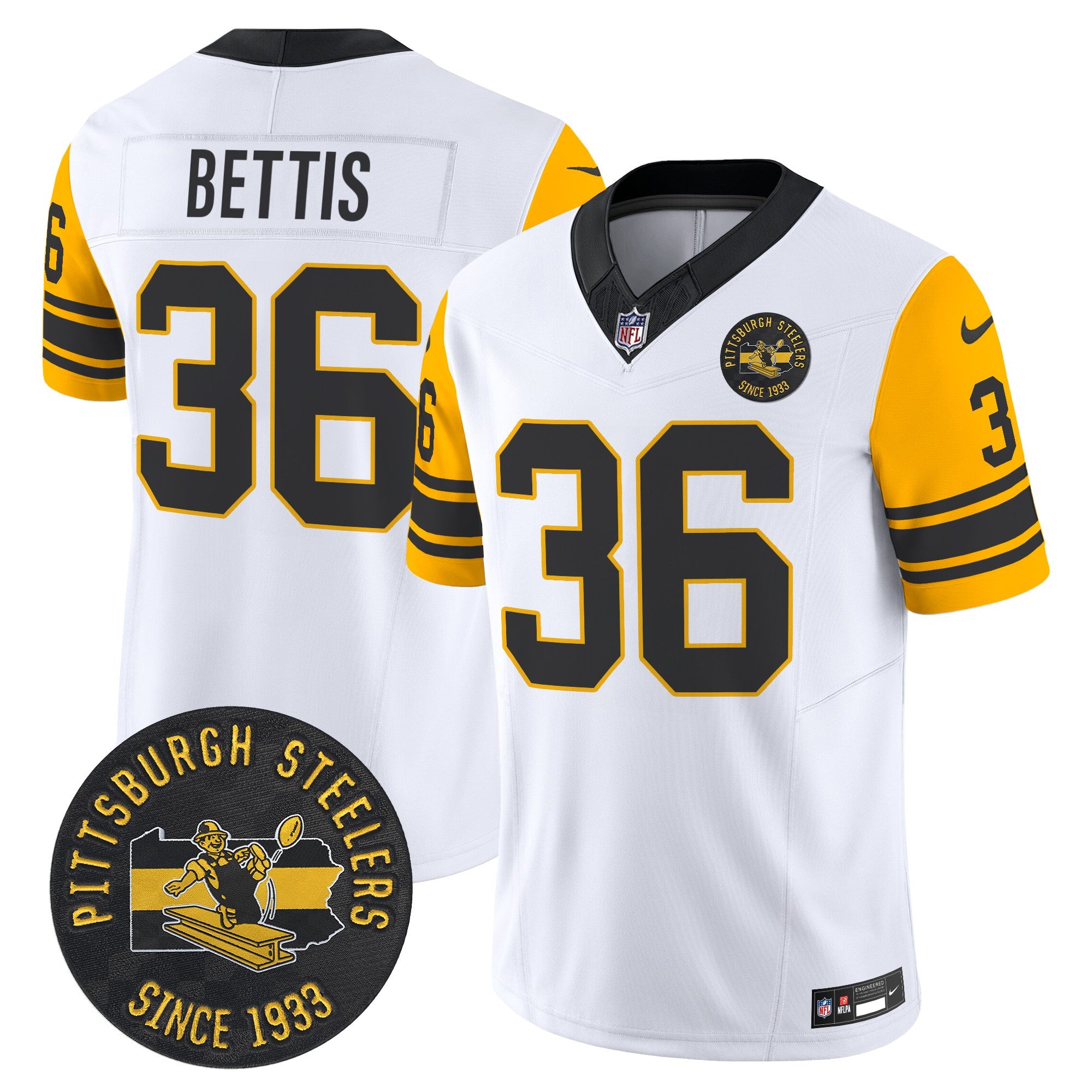 Pittsburgh Steelers Throwback 1962 Vapor Limited Jersey – Est. 1933 Patch – All Stitched – White – Jerome Bettis Jersey